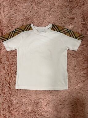 Burberry White Tee with Beige Check Shoulder Panels